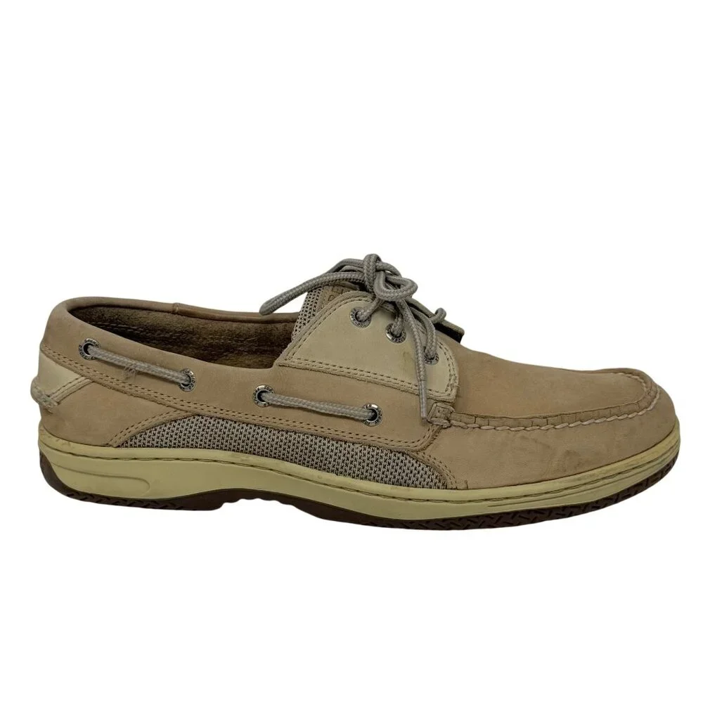Sperry Topsider Men's Tan Leather and Nylon Billfish 3-Eye Boat Shoes Size 11‎
